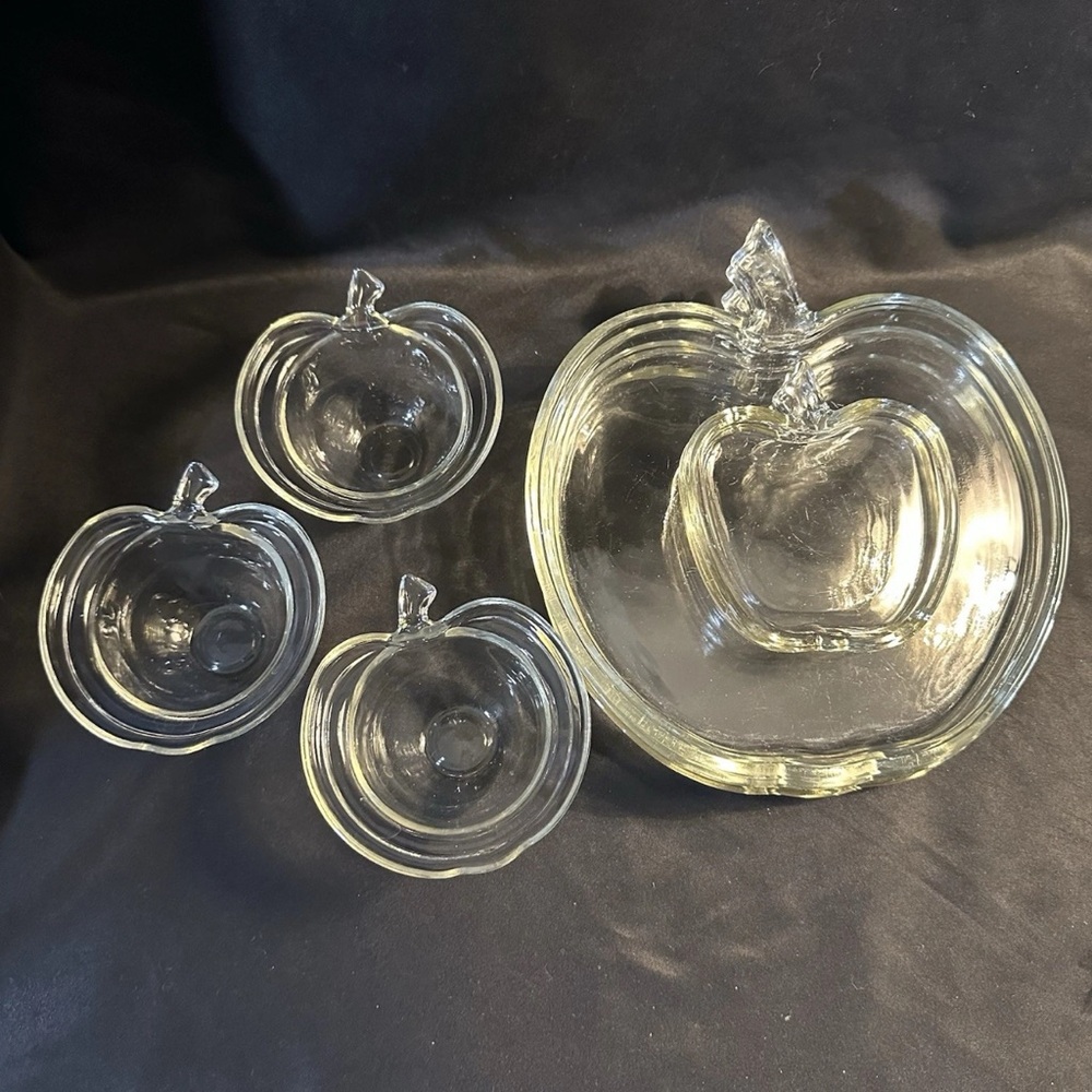 10 pc. Asst. Hazel-Atlas Orchard Pressed Glass - Apple Shaped Dishes VTG 1940-55